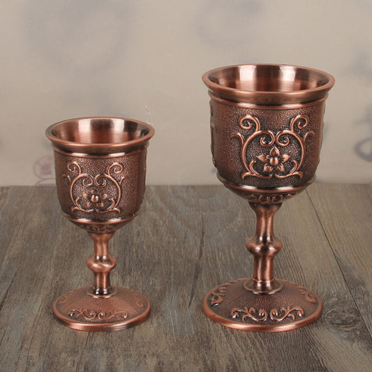 Vintage embossed flower bronze wine glass